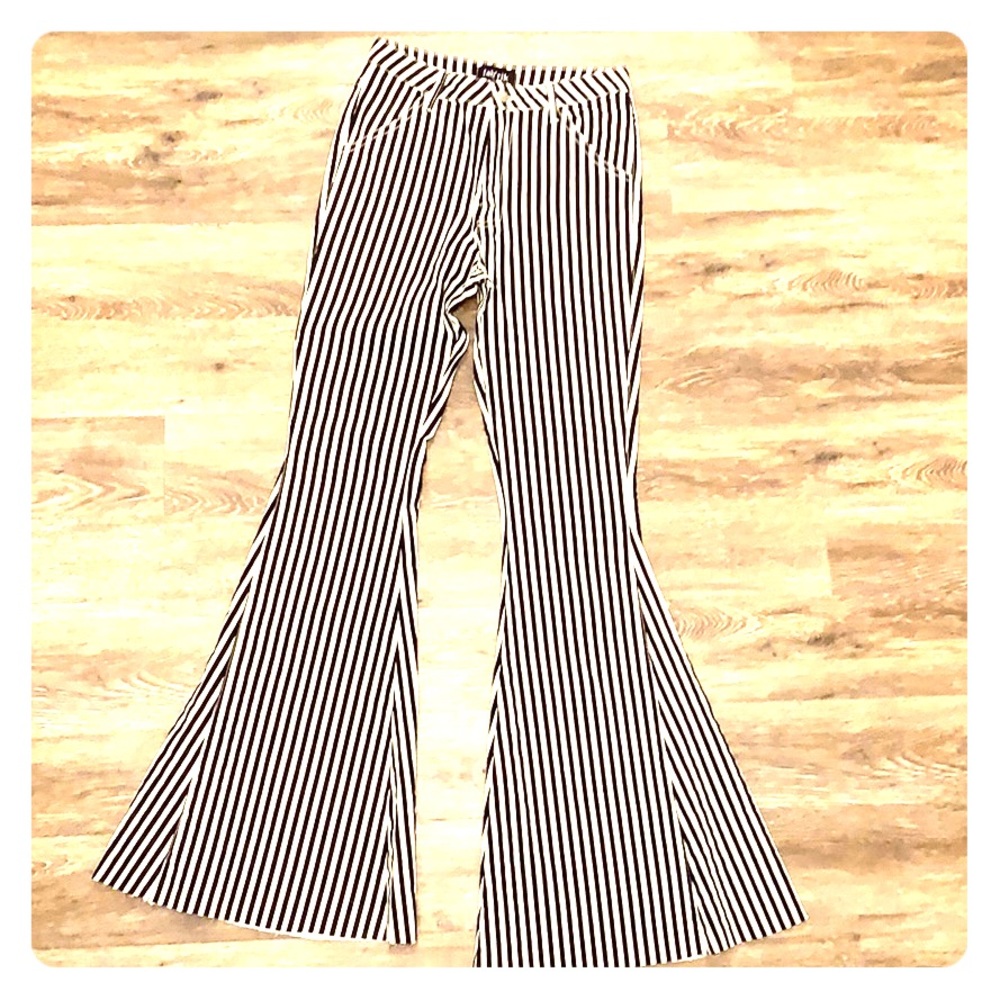 Black and white stripe flare jean